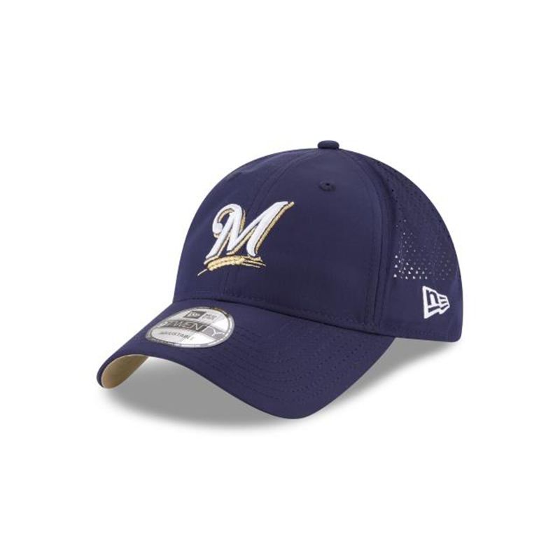 MLB Milwaukee Brewers Perforated Pivot 9Twenty Adjustable (JKT9220) - Blue New Era Caps